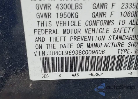 2008 Acura Tsx z USA, uszkodzony, nr VIN JH4CL96938C009606